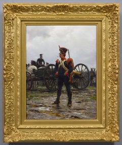 Historisches militärisches Ölgemälde eines napoleonischen Artilleriesoldaten aus dem 19.