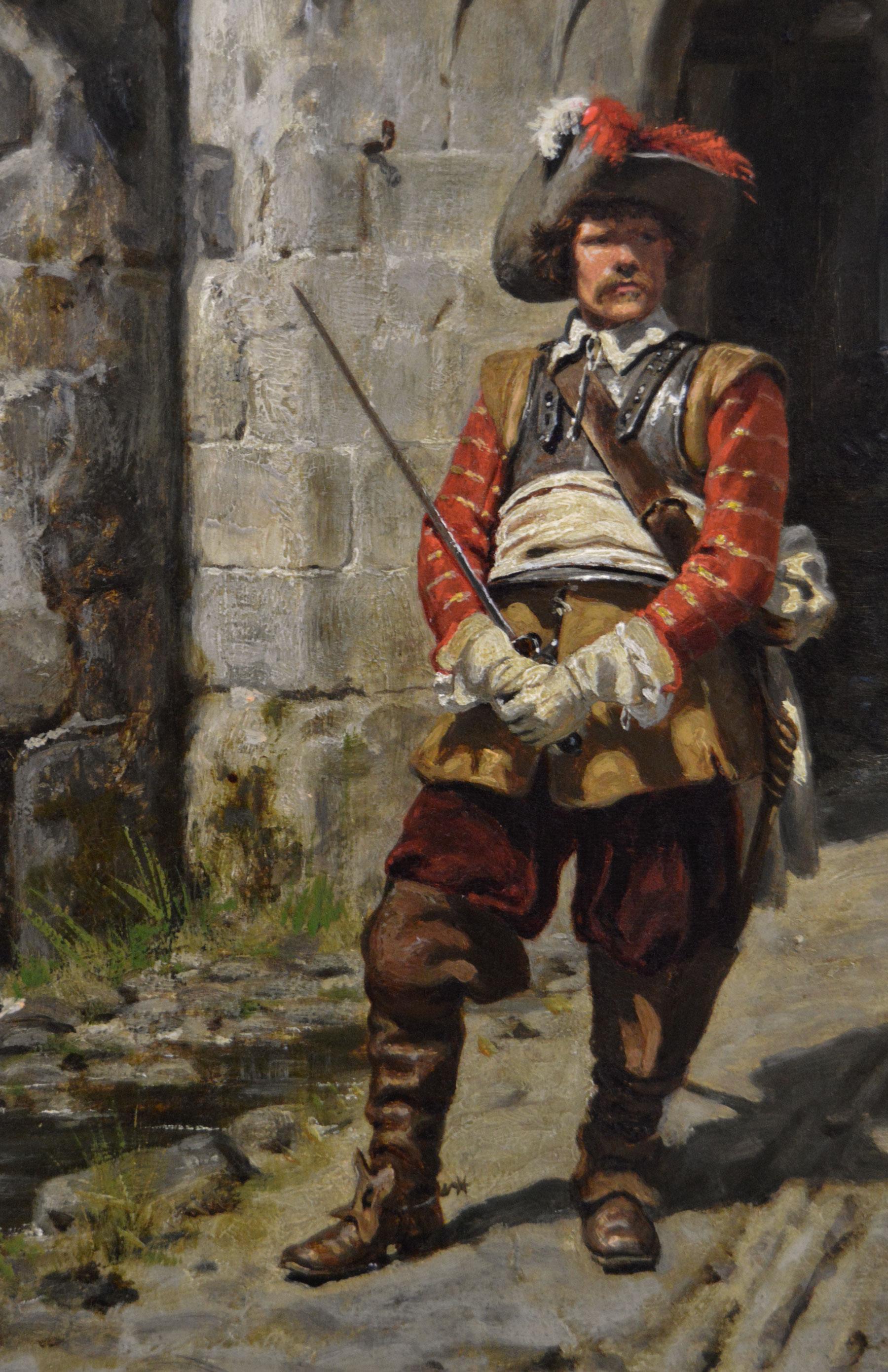 Dipinto a olio storico militare del XIX secolo raffigurante un soldato roundhead - Painting Vittoriano di Ernest Crofts