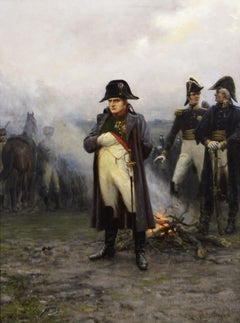 Dipinto a olio storico militare del XIX secolo raffigurante Napoleone prima di Waterloo