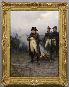 Dipinto a olio storico militare del XIX secolo raffigurante Napoleone prima di Waterloo