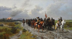 19th Century historical military oil painting of Roundhead soldiers on horseback