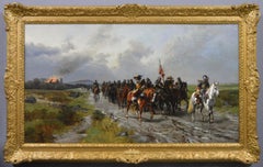 19th Century historical military oil painting of Roundhead soldiers on horseback