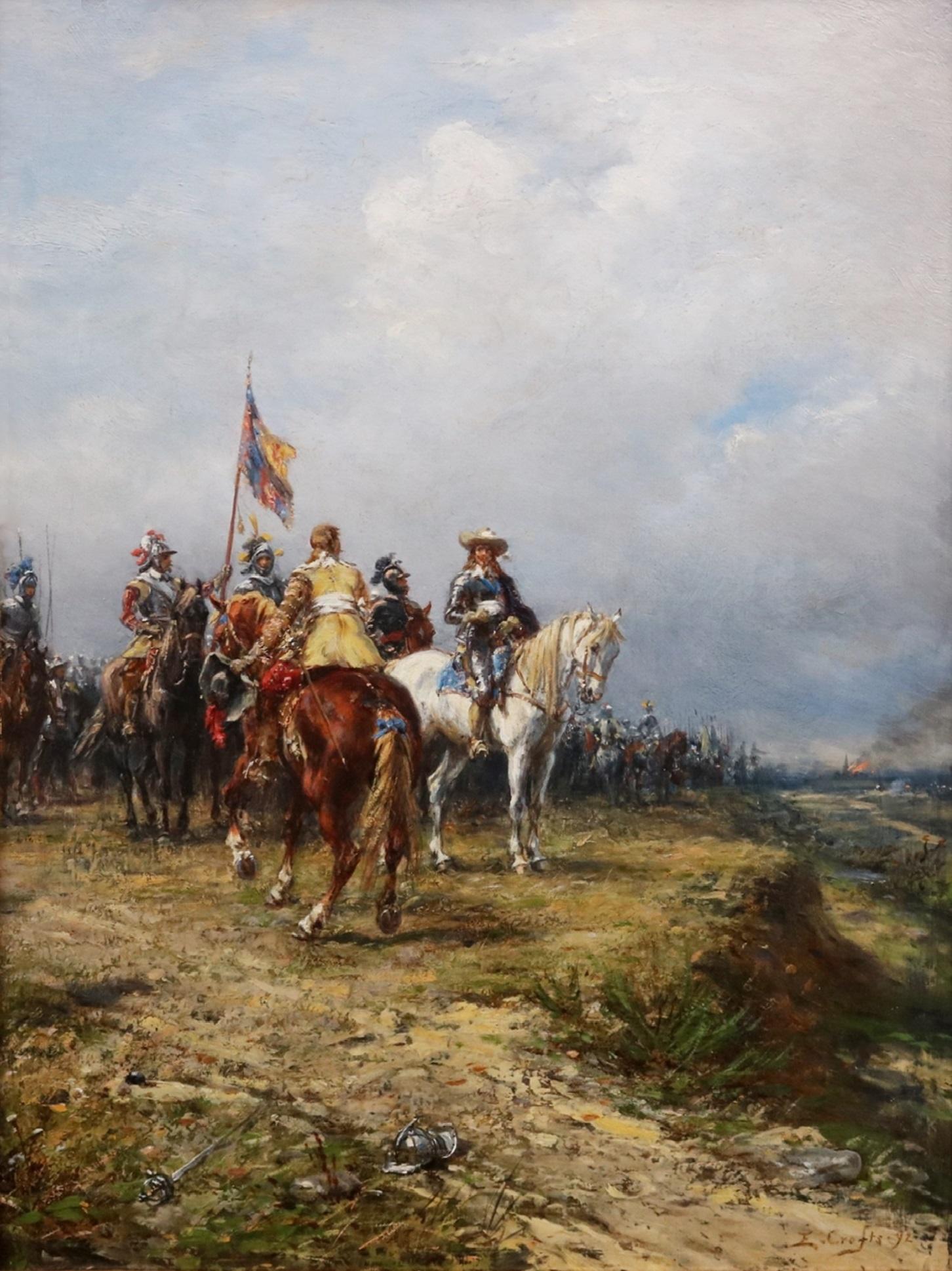 Charles I+I à Edgehill - Peinture à l'huile du XIXe siècle Scène de bataille de la guerre civile anglaise - Painting de Ernest Crofts