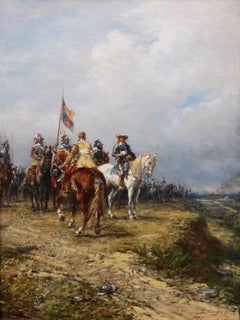 Charles I at Edgehill - 19th Century Military Oil Painting Civil War Battle