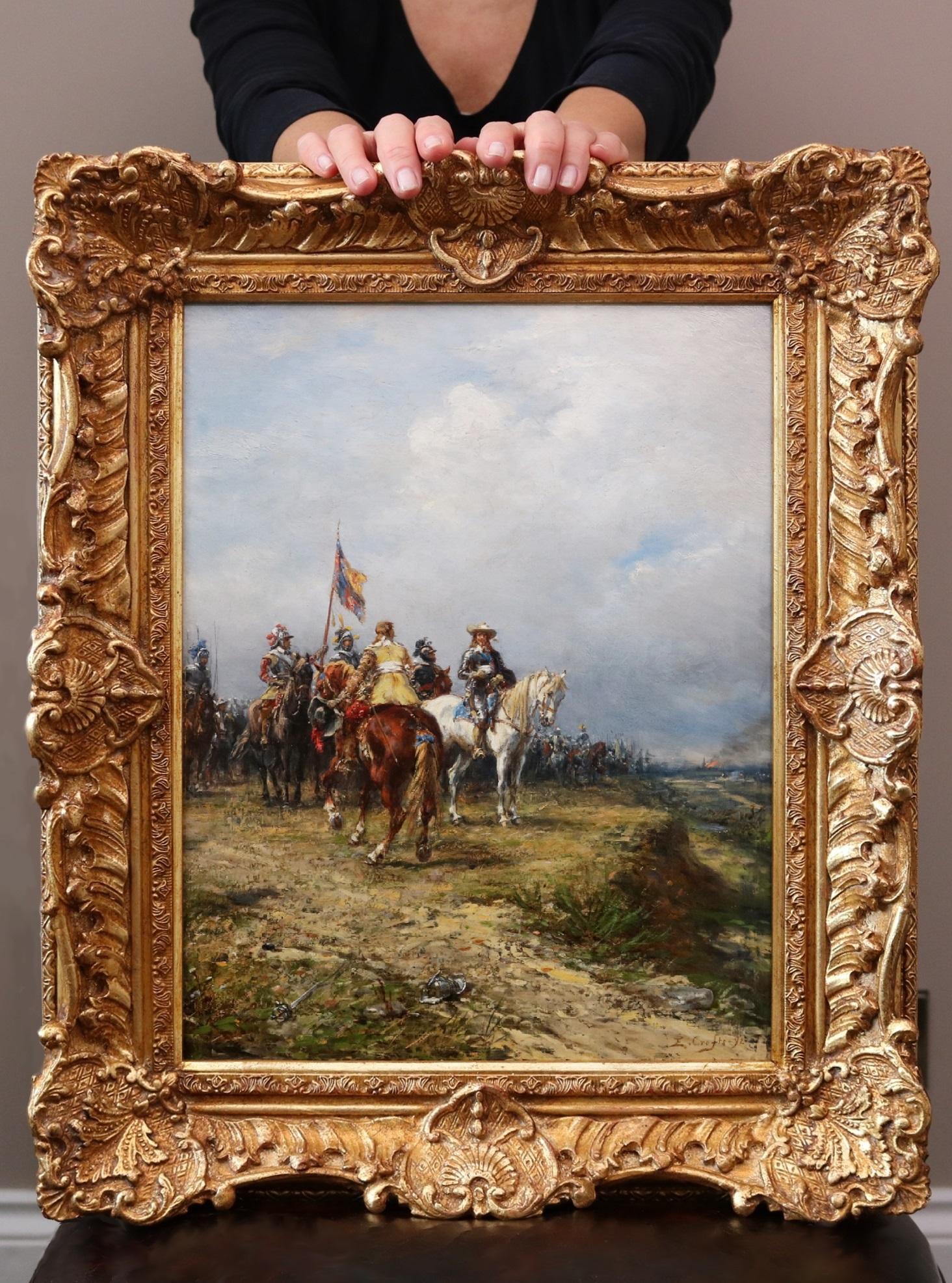 Charles I+I à Edgehill - Peinture à l'huile du XIXe siècle Scène de bataille de la guerre civile anglaise - École anglaise Painting par Ernest Crofts