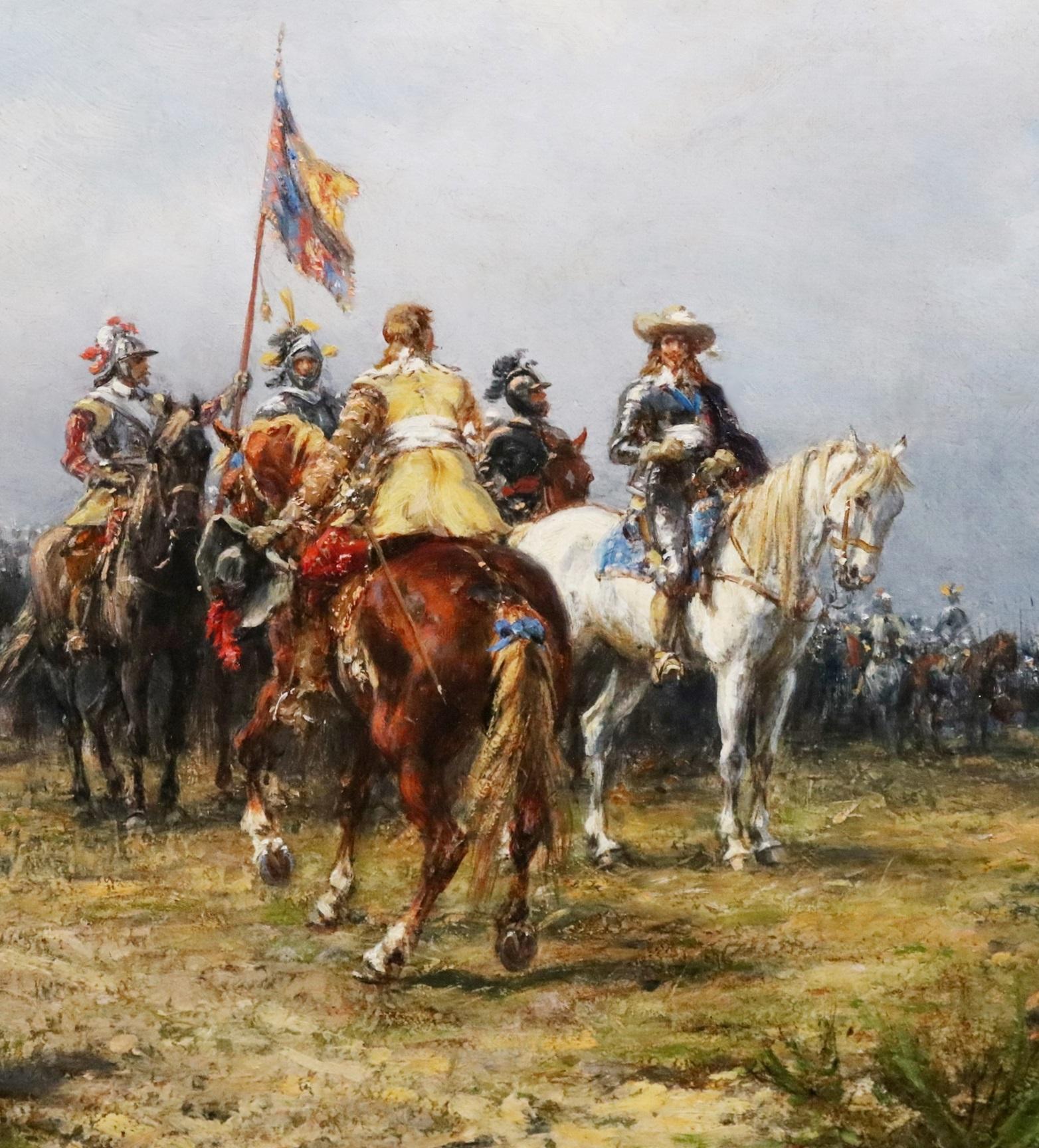 Charles I+I à Edgehill - Peinture à l'huile du XIXe siècle Scène de bataille de la guerre civile anglaise 2