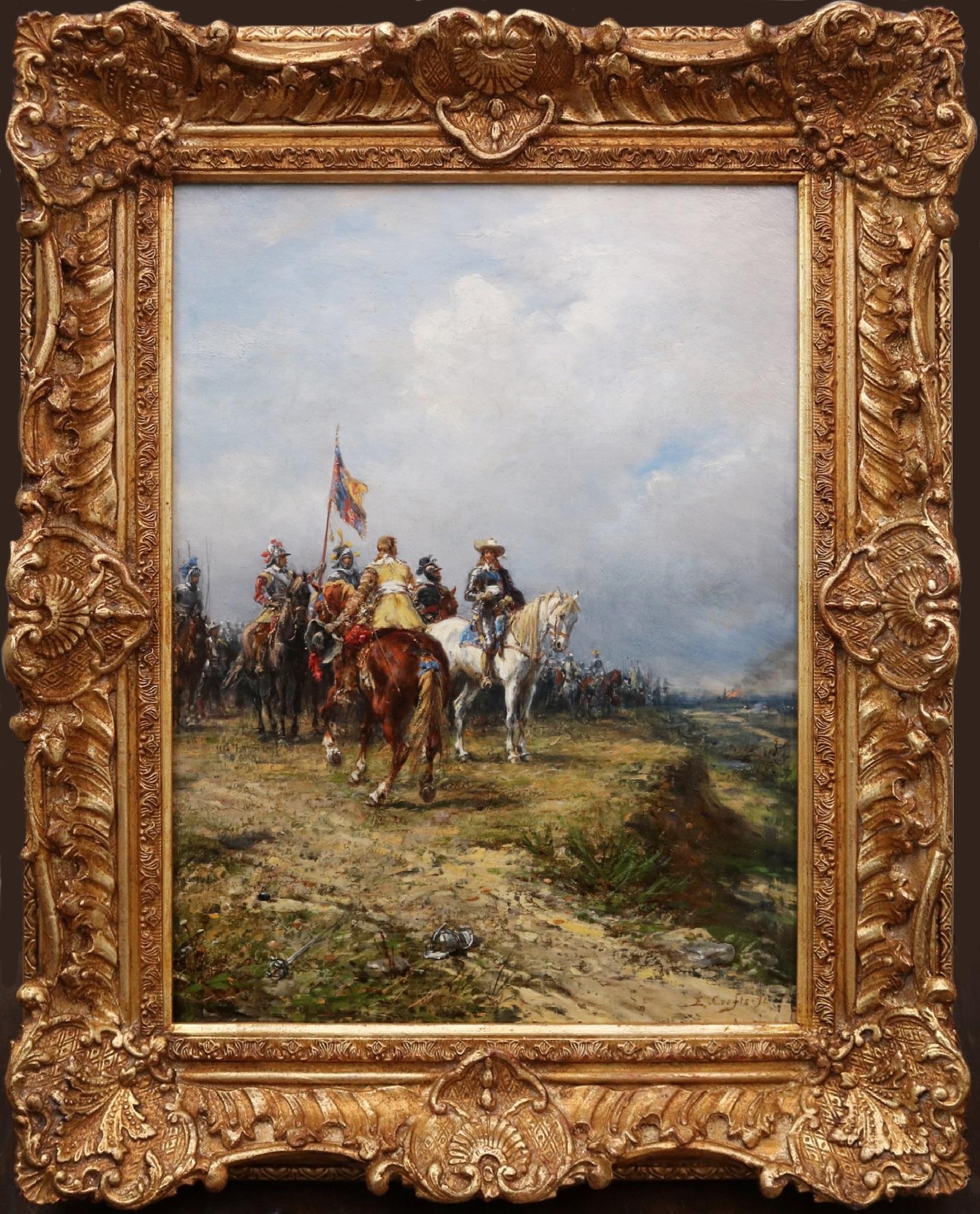 Figurative Painting Ernest Crofts - Charles I+I à Edgehill - Peinture à l
huile du XIXe siècle Scène de bataille de la guerre civile anglaise