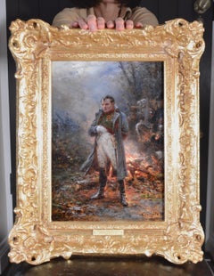 Antique Napoleon after Waterloo - 19th Century Military Oil Painting Emperor at Battle 