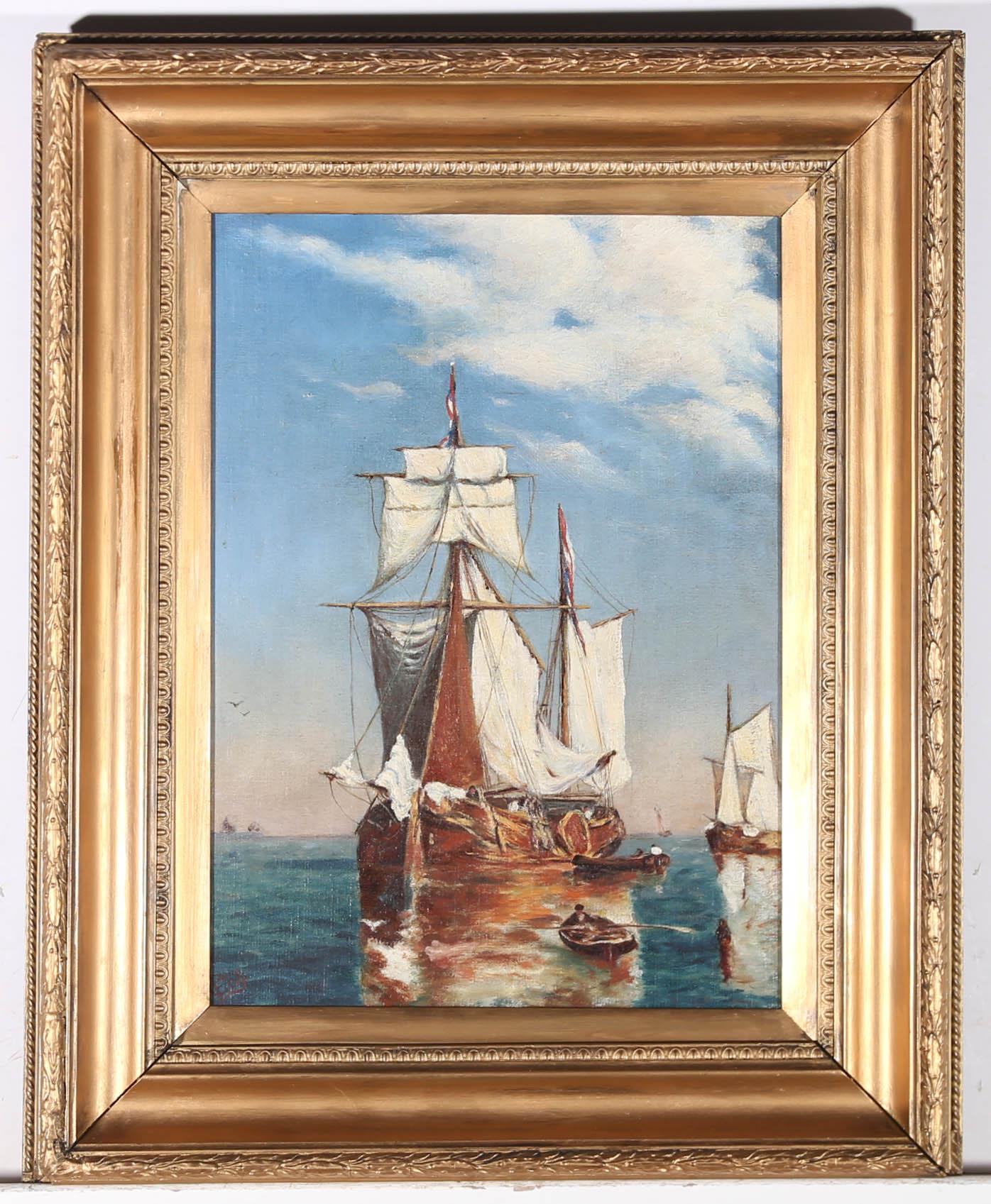 Attribuire. Ernest Crofts RA (1847-1911) - Olio del 1908, Srotolamento delle vele 2