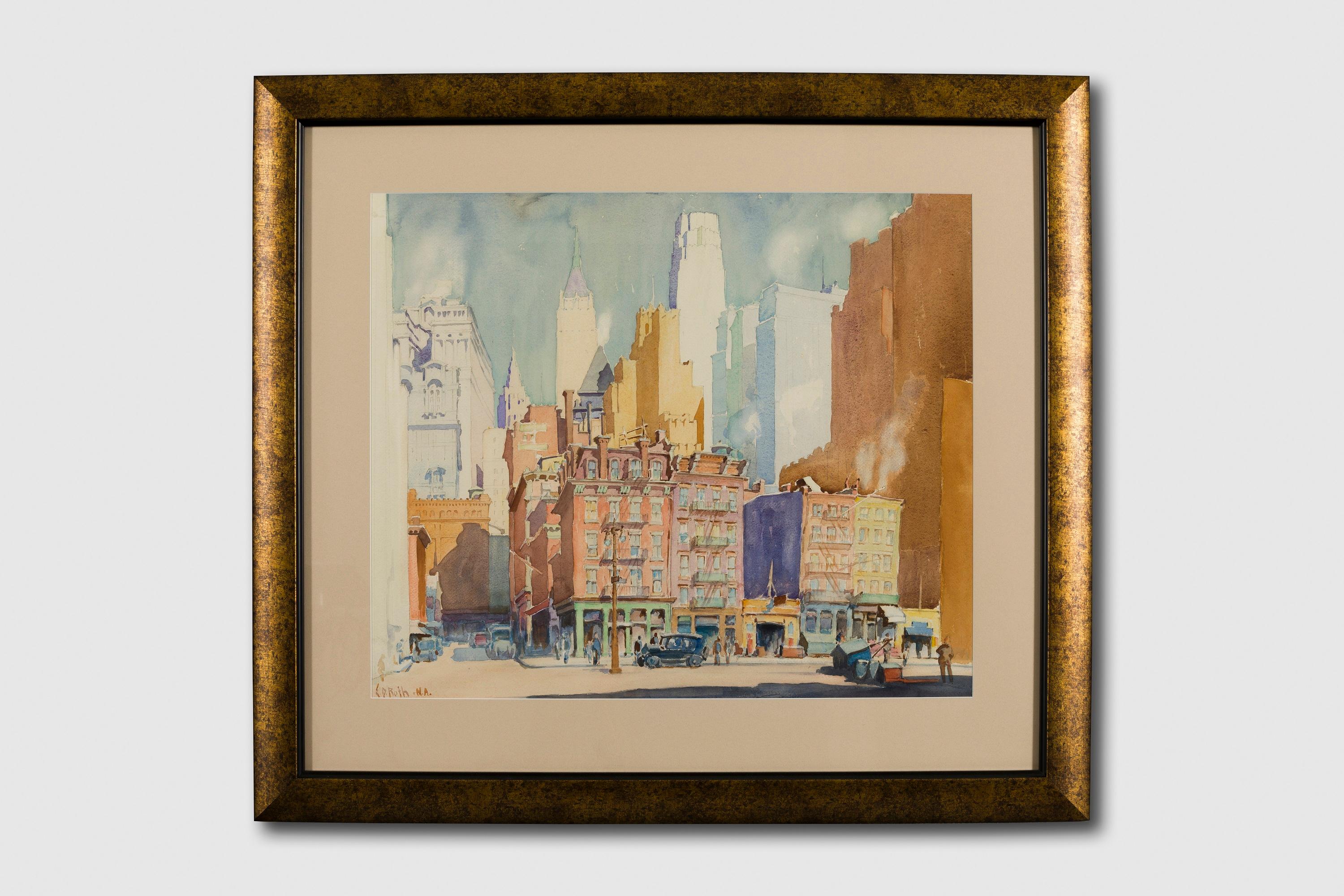 Downtown, New York City - Painting by Ernest D. Roth