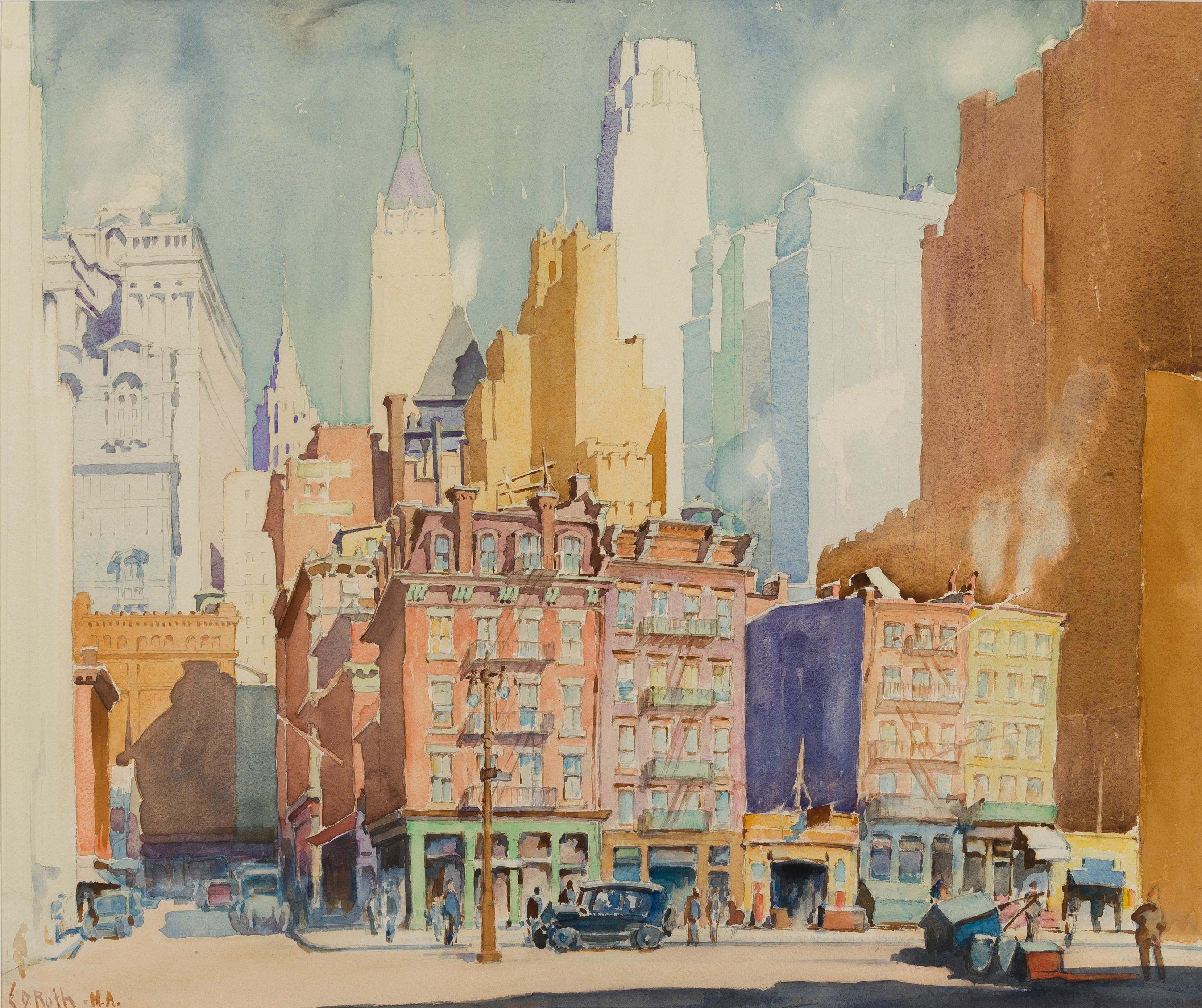 Ernest D. Roth Landscape Painting – Downtown Downtown, New York City
