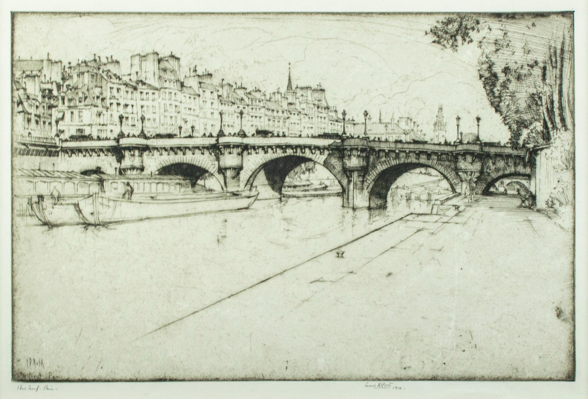 'Pont Neuf – Paris' original etching signed by Ernest D. Roth, bridge Seine - Print by Ernest David Roth