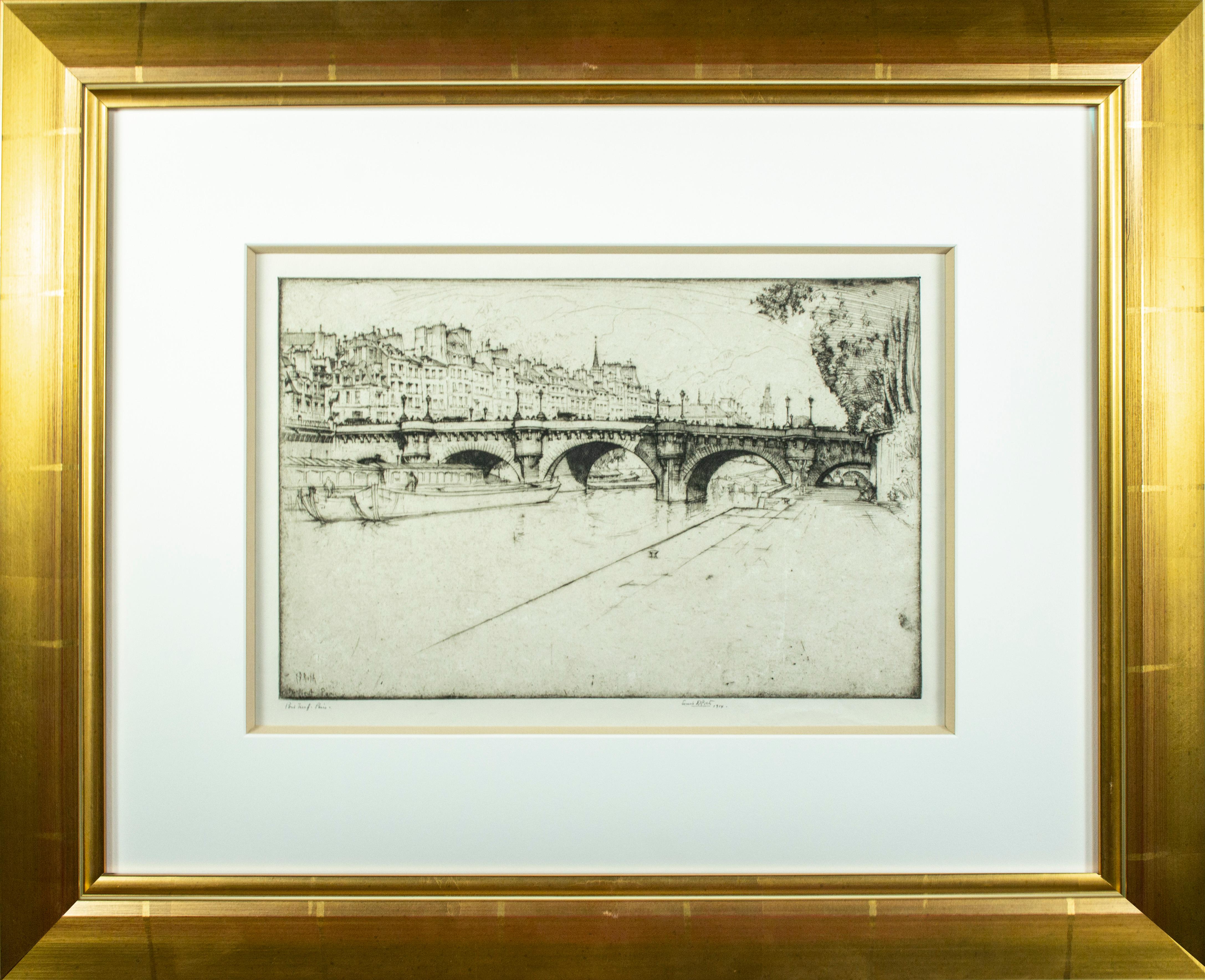Ernest David Roth Figurative Print - 'Pont Neuf – Paris' original etching signed by Ernest D. Roth, bridge Seine