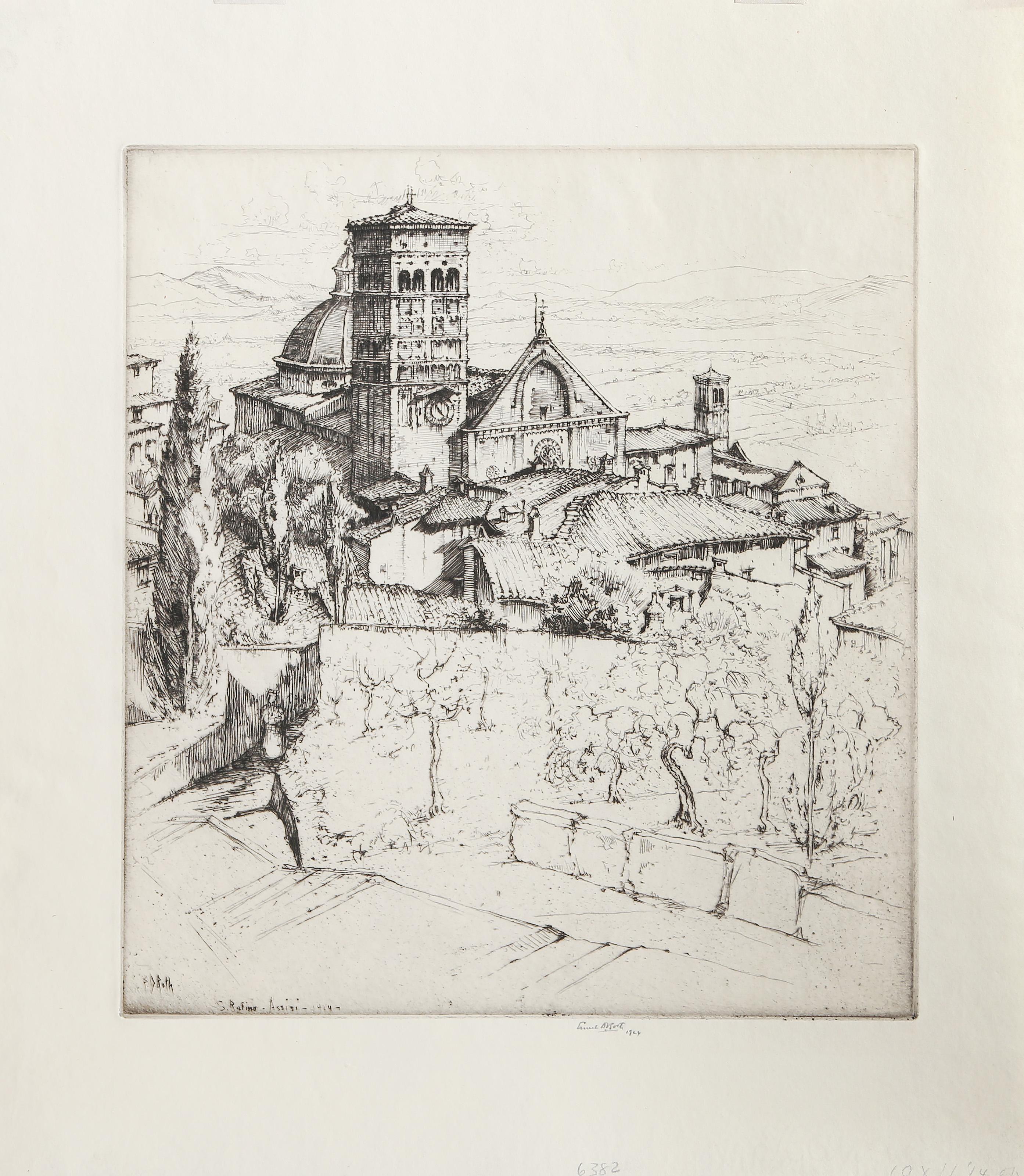 San Rufino, Assisi - Neoclassical Landscape Etching by Ernest David Roth 1