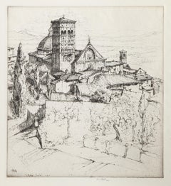 San Rufino, Assisi - Neoclassical Landscape Etching by Ernest David Roth