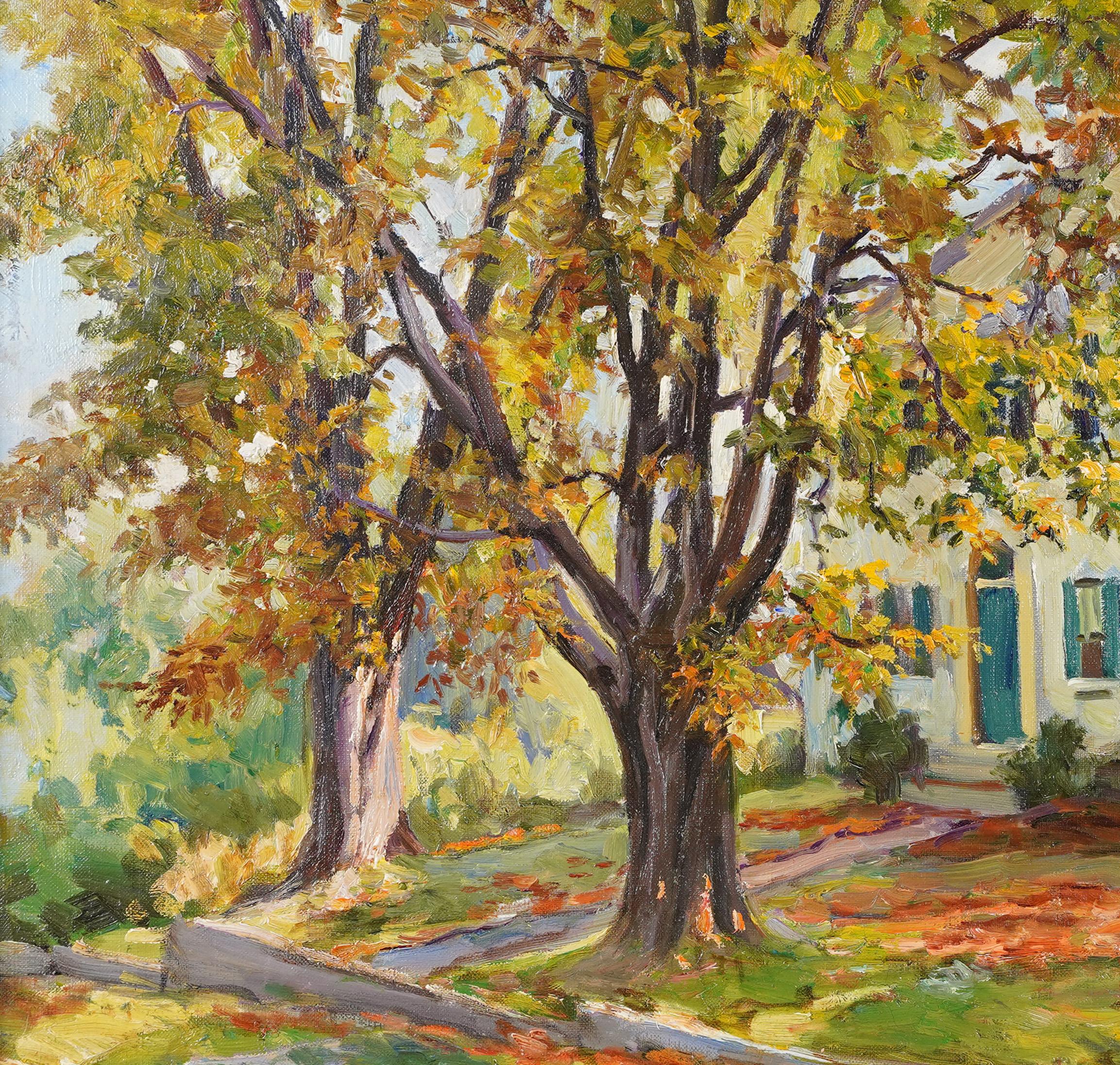 Antique Large Signed American Impressionist Framed Fall Landscape Oil Painting 1