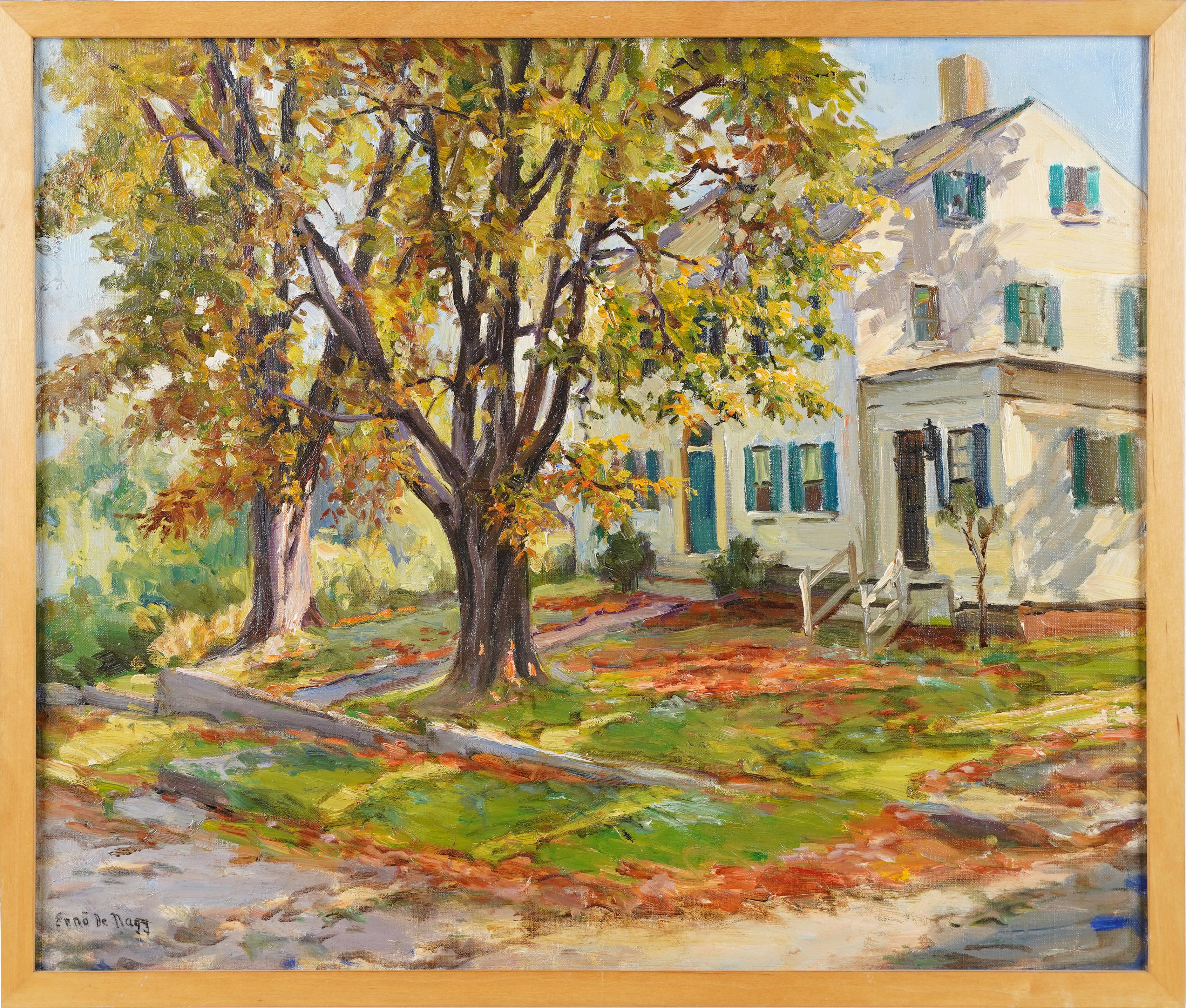ernest de nagy Landscape Painting - Antique Large Signed American Impressionist Framed Fall Landscape Oil Painting