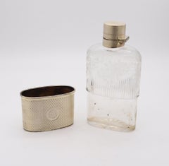 ERNEST DREW & SONS 1927 London Liquor Flask In Engraved Crystal & Sterling