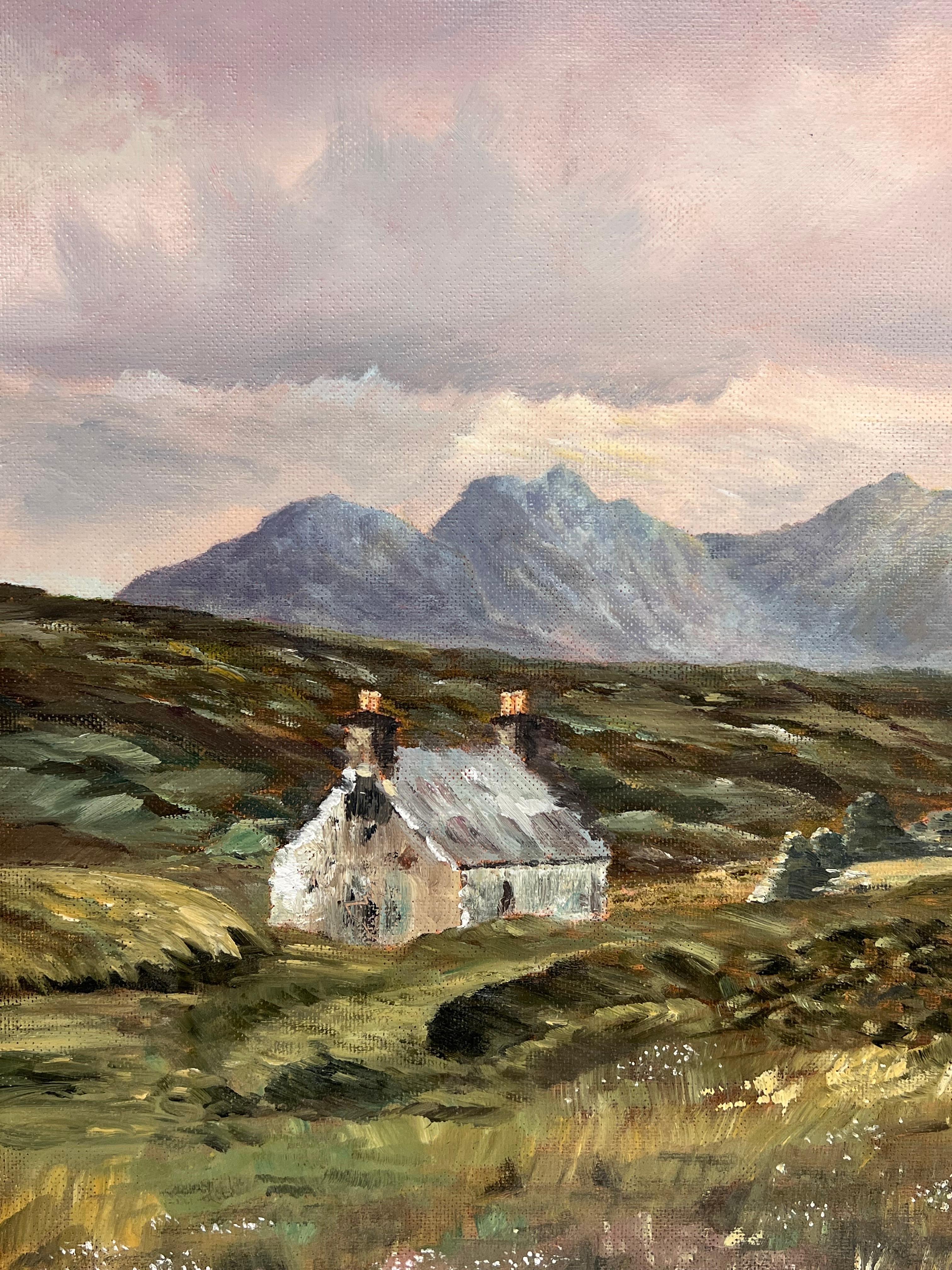 Große schottische Ölgemälde Bothy Cottage Wester Ross Windgepeitschte Landschaft im Angebot 2