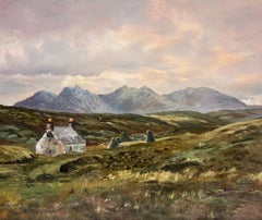 Große schottische Ölgemälde Bothy Cottage Wester Ross Windgepeitschte Landschaft