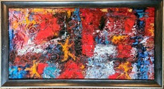 Grande huile expressionniste abstraite sur toile, symphonie Convergence rouge et orange