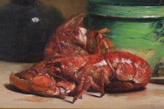 19th Century Antique Oil on Canvas Painting: 'Still Life of Lobsters and Vase'