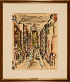 "China Town" Ernest Fiene, 1925 Acuarela modernista sobre papel Escena de Chinatown