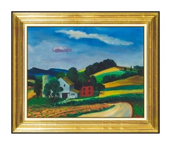 Ernest Fiene Original Oil Painting On Board Rural Landscape Signed Modern Framed