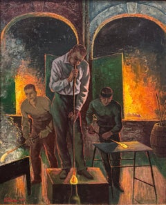 "Glassblowers" American Scene Social Realism Mid-20th Century New York City WPA