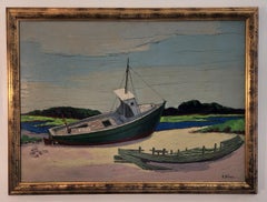 "Low Tide at Noon, Wellfleet, Massachusetts, " Ernest Fiene, WPA, Boat on Beach