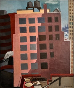 NYC Cityscape American Scene WPA Modern Realism Mid 20th Century Architectural