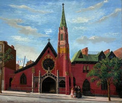 "San Miguel en Brooklyn", Escena callejera de Nueva York, Firmado, Expuesto