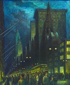 Fifth Avenue, soirée d'hiver - New York à la nuit - milieu du siècle dernier