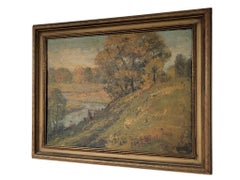 Ernest Fredericks Autumn River Landscape, Oil on Board, American Impressionist