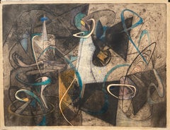 EDGE OF DARKNESS - Important Early Abstract Color Etching, 1947