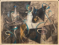 EDGE OF DARKNESS -  Important Early Abstract Color Etching, 1947