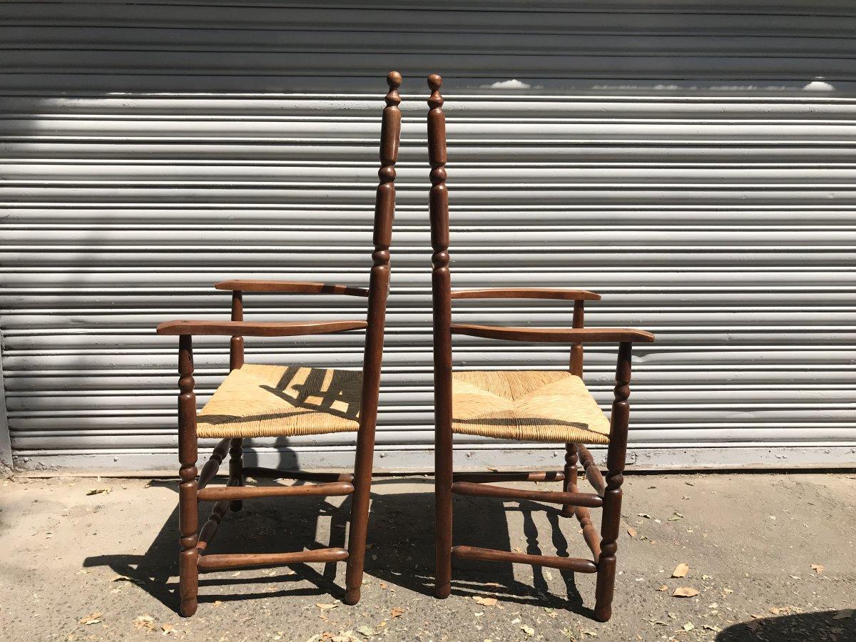 Arts and Crafts Ernest Gimson, a Pair of Yew Wood Ladder Back and Bobbin Turned Armchairs For Sale