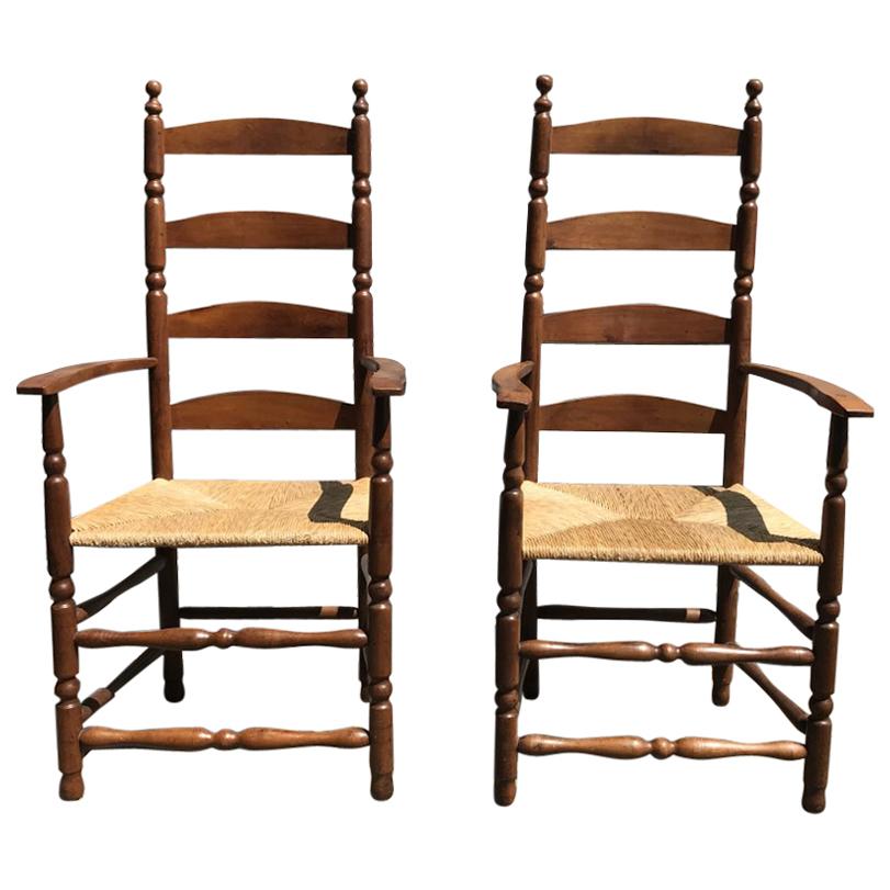 Ernest Gimson, a Pair of Yew Wood Ladder Back and Bobbin Turned Armchairs