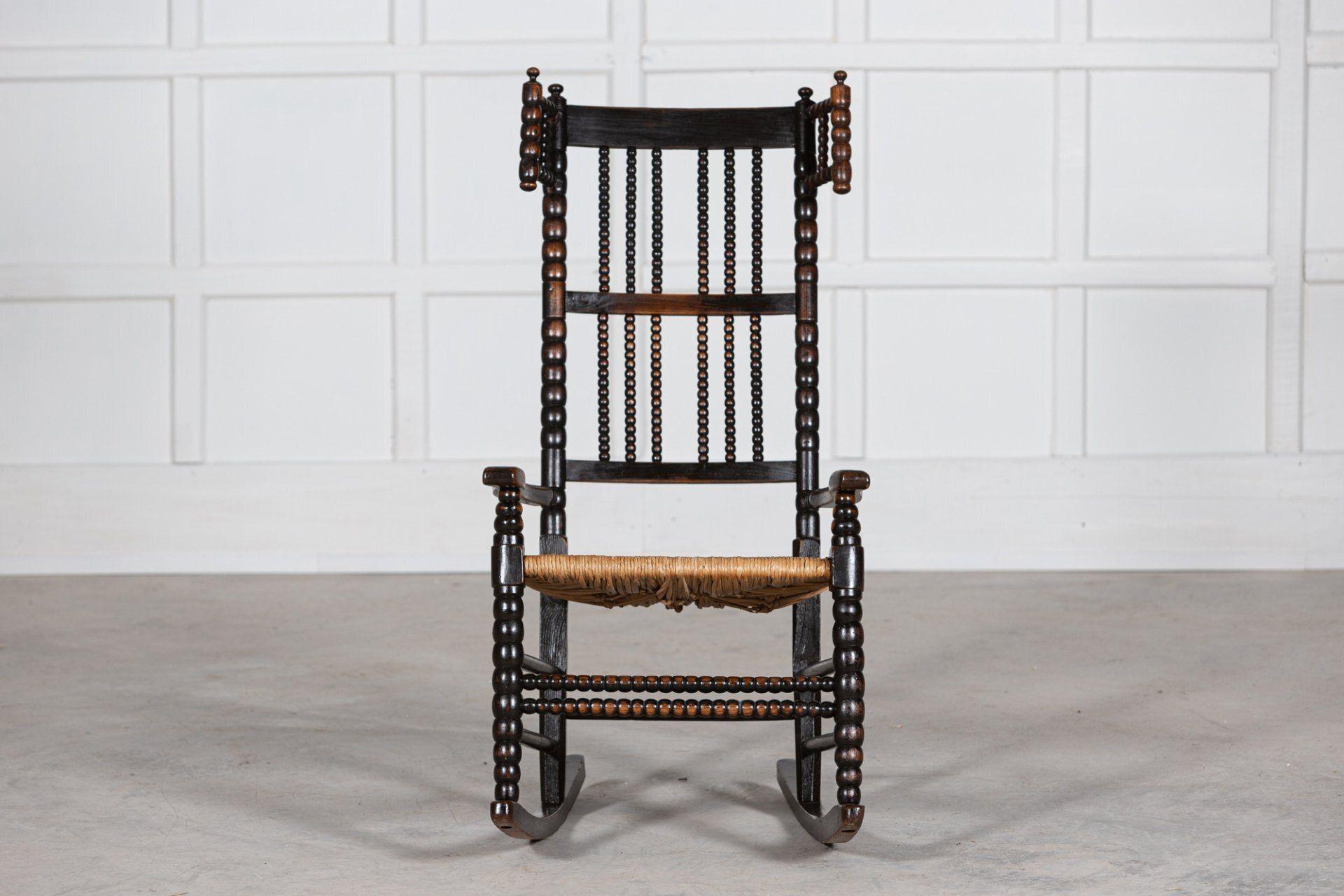 circa 1890
English Arts & Crafts Ernest Gimson style Ash & Elm Bobbin Turned Rocking Chair
An Exceptional Example
Lightly Restored
sku 1160
W52 x D70 x H109cm
Sh 46cm