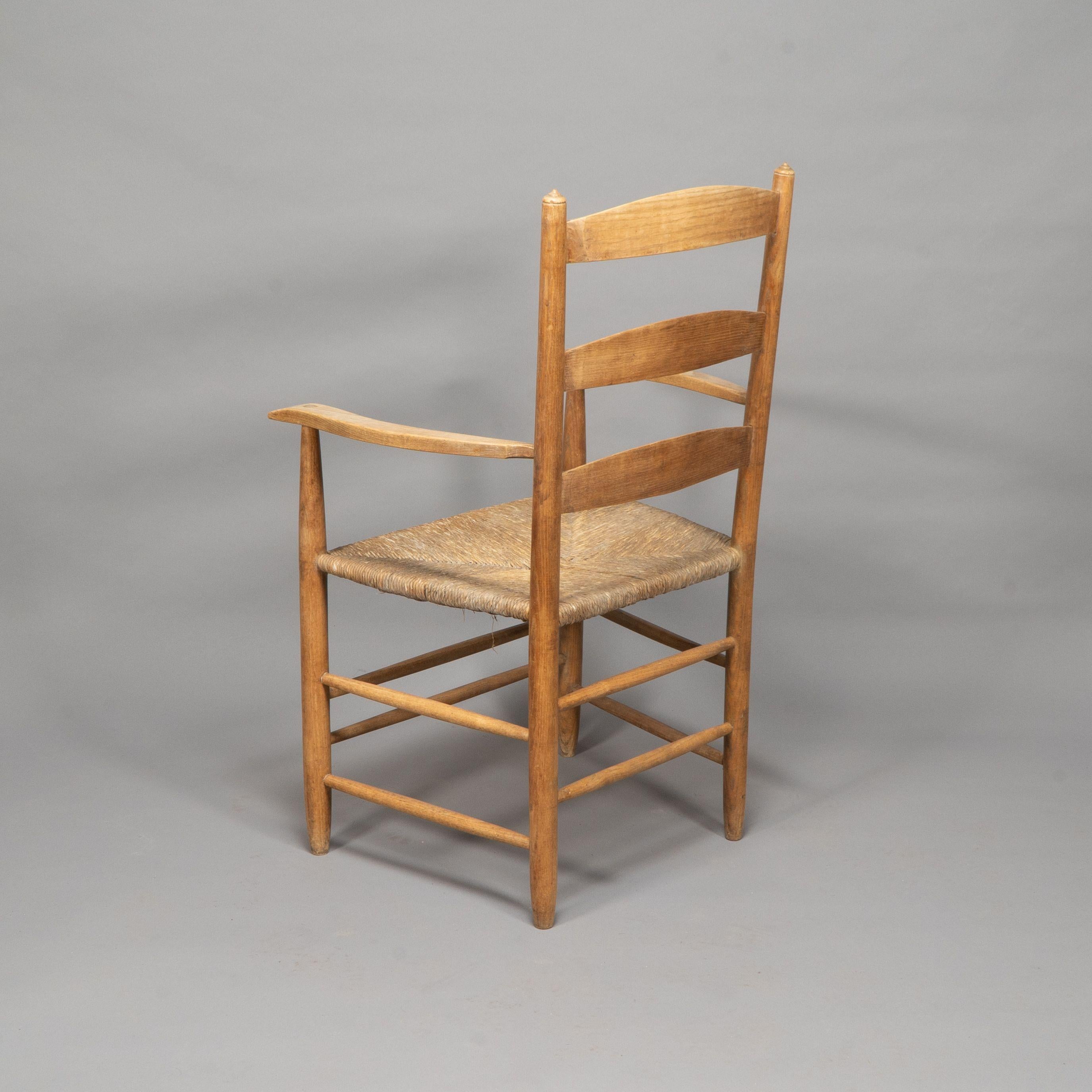Ernest Gimson by Edward Gardiner. Arts & Crafts ash ladder back Bedales armchair In Good Condition In London, GB