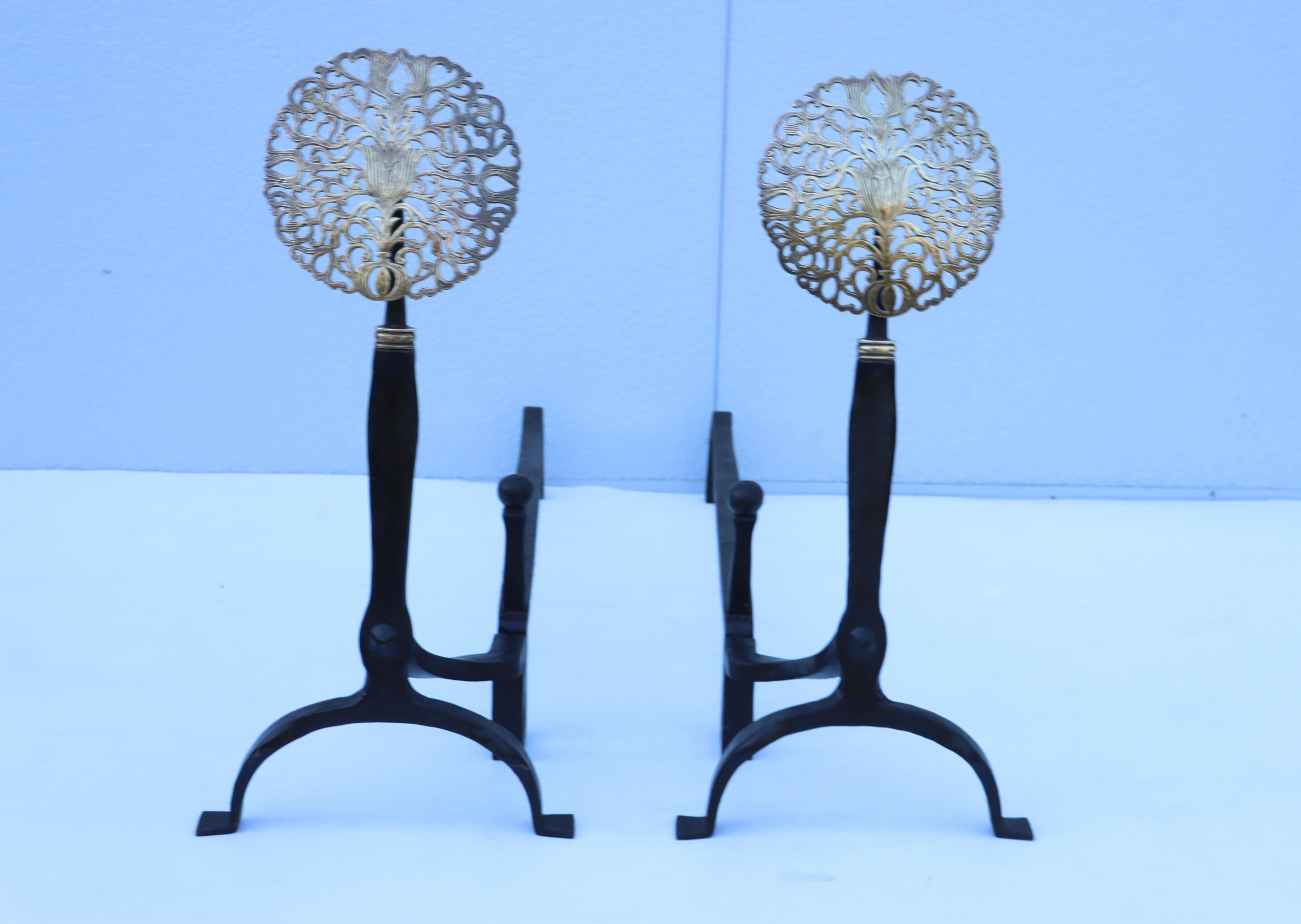 American Ernest Gimson Style Large 1900's Andirons For Sale