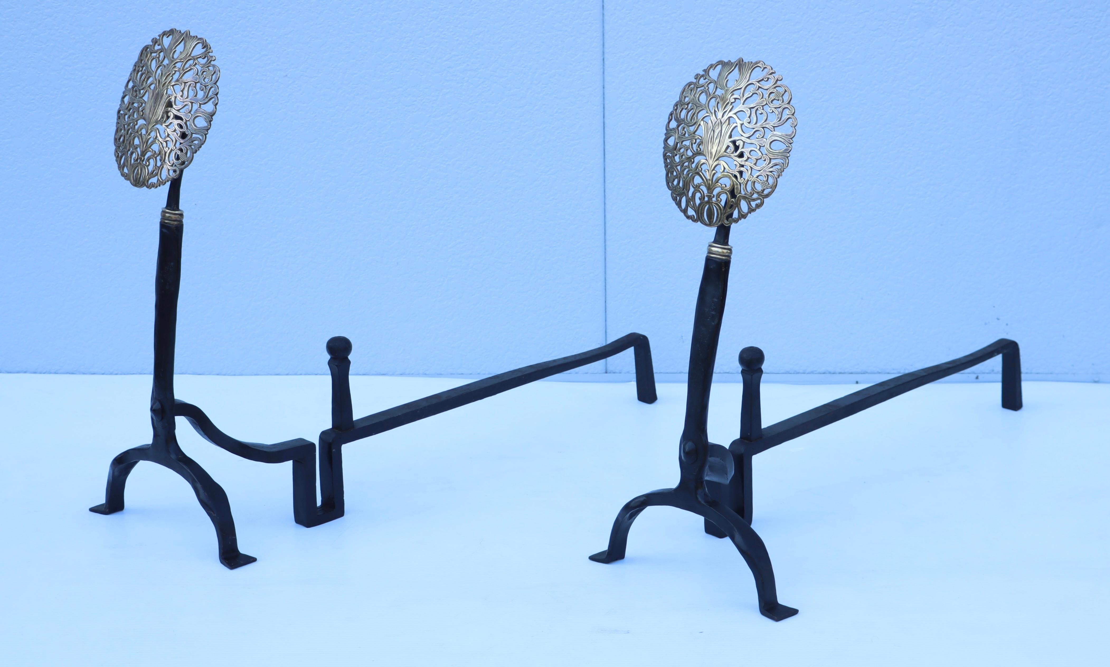 Brass Ernest Gimson Style Large 1900's Andirons For Sale