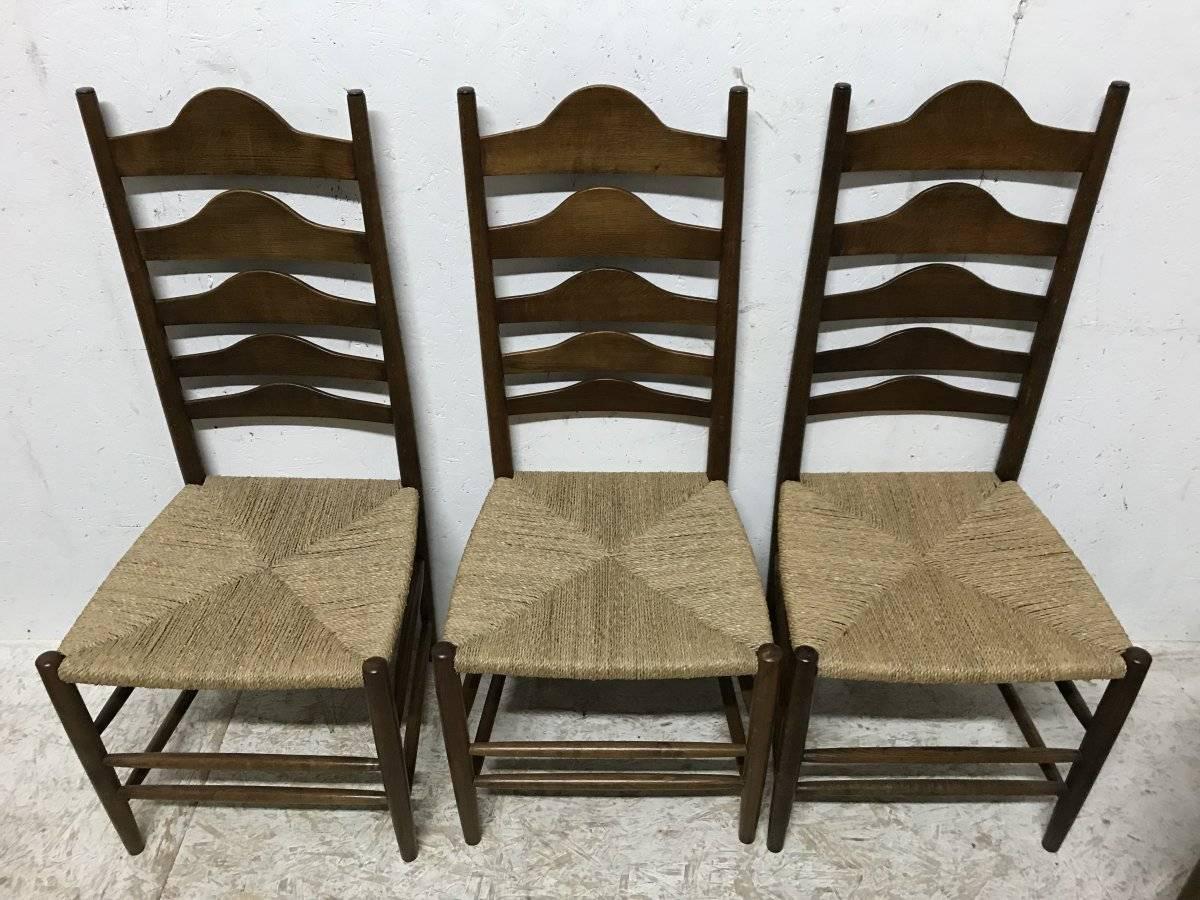 20th Century Ernest Gimson, Ten Arts & Crafts Cotswold School Oak Ladder Back Dining Chairs