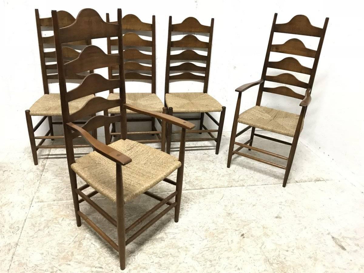 Ernest Gimson:: Zehn Arts & Crafts Cotswold School Oak Ladder Back Dining Chairs (Arts and Crafts)