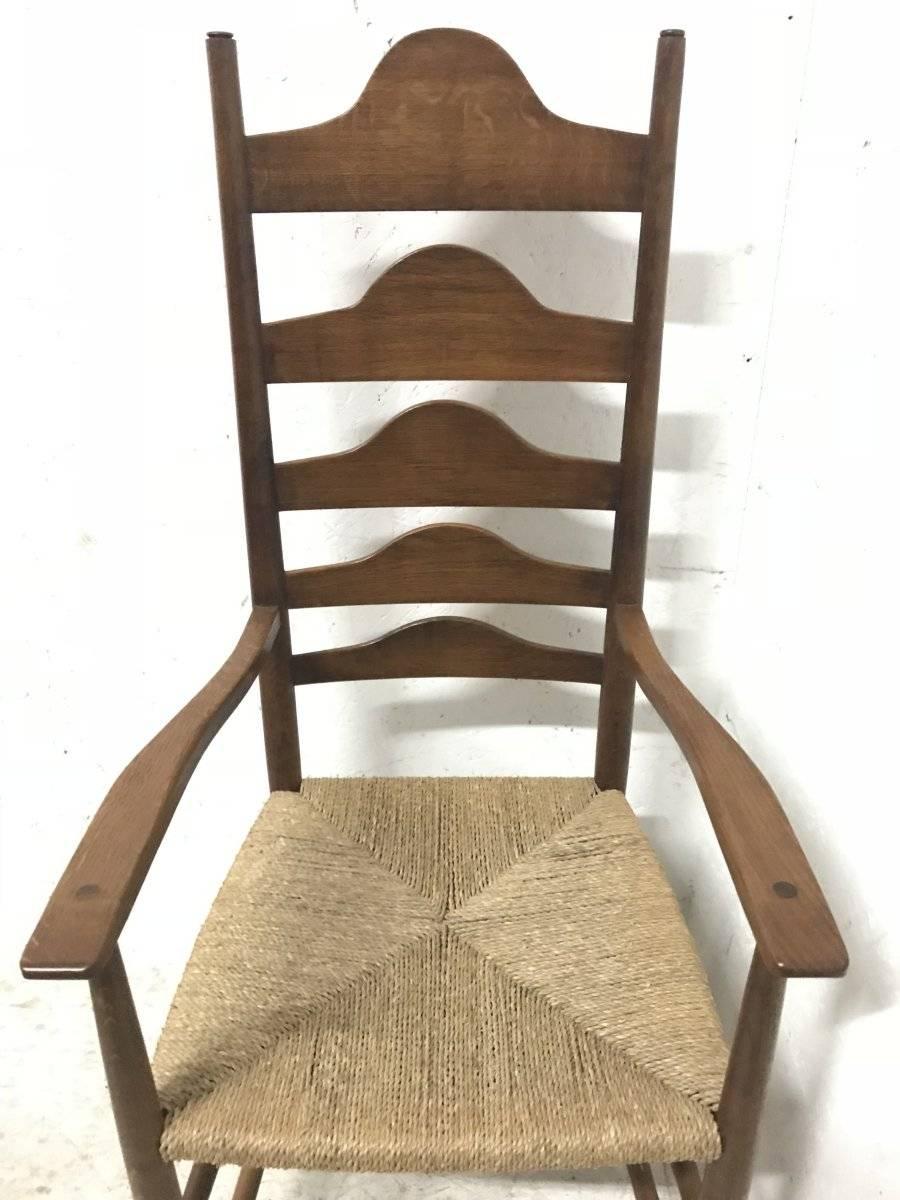 English Ernest Gimson, Ten Arts & Crafts Cotswold School Oak Ladder Back Dining Chairs