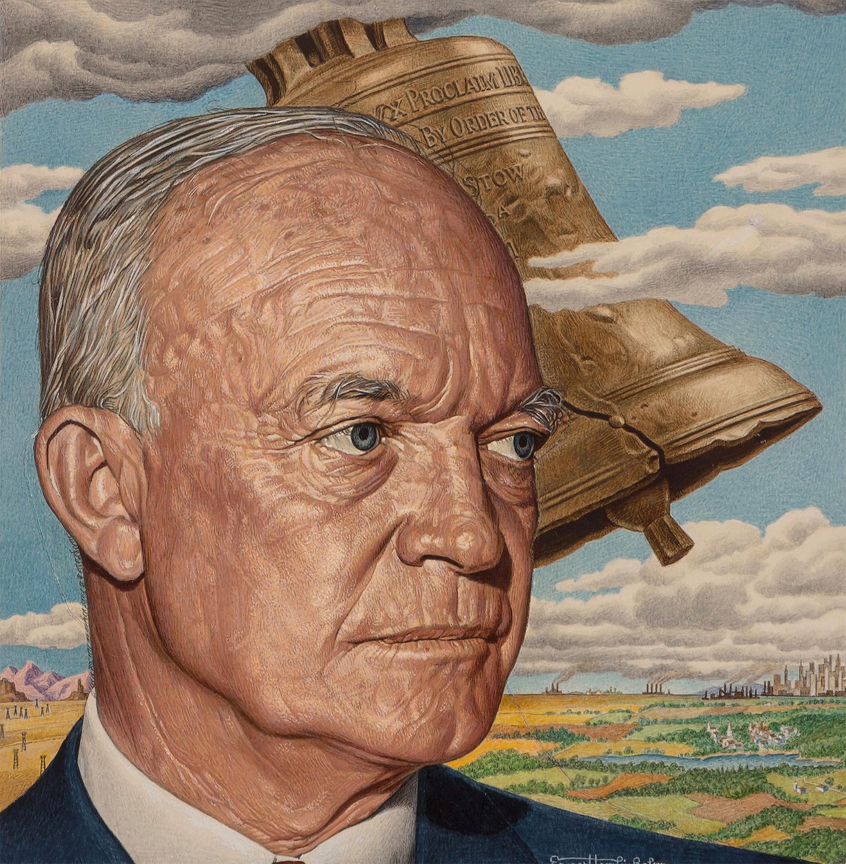 Ernest Hamlin Baker Figurative Painting – Eisenhower, Titelbild des Time-Magazins, Titelseite des Time-Magazins, 4. Juli 1955 ( alternativ)