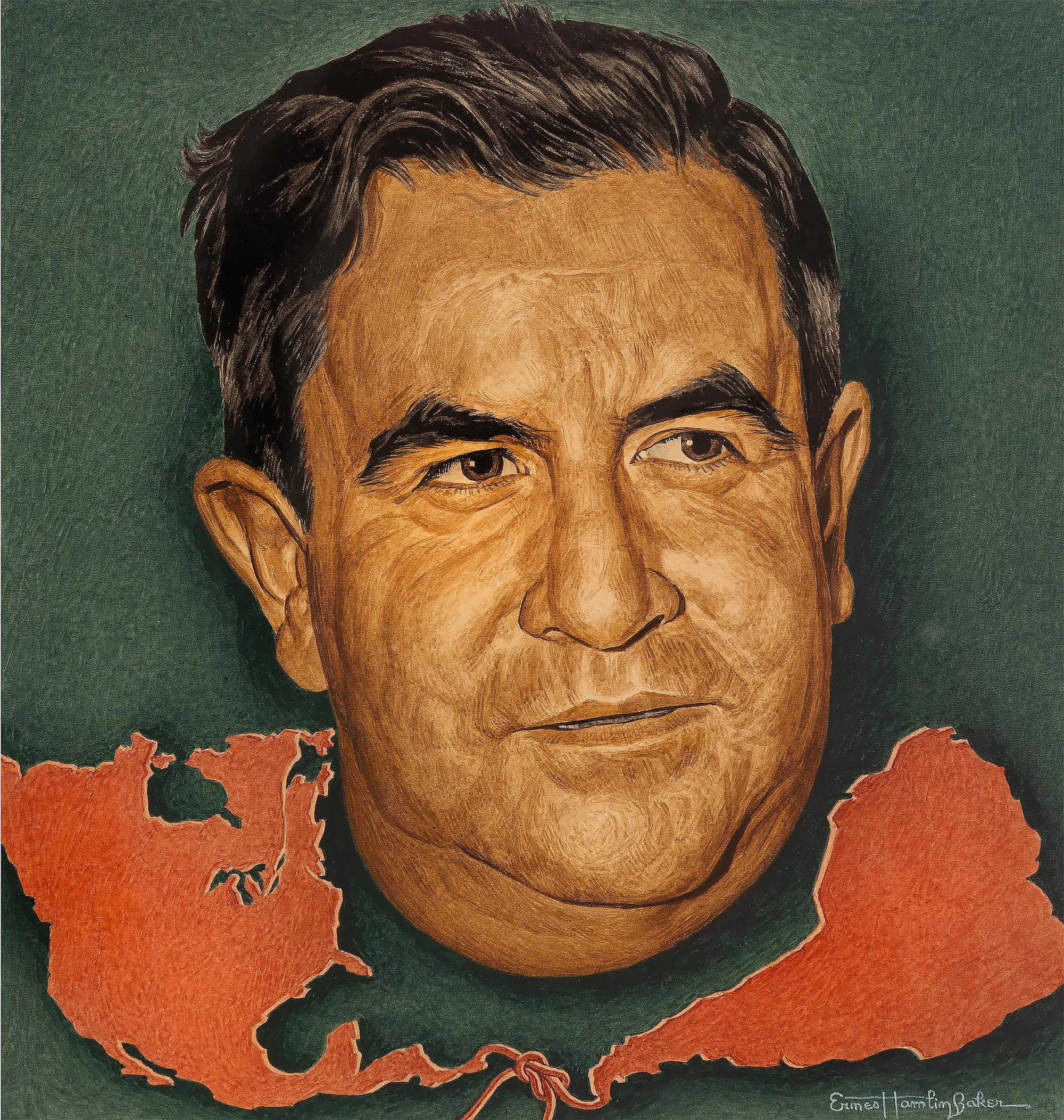 Ernest Hamlin Baker Portrait Painting - Manuel Avila Camacho, Time magazine cover, - Journalist Portraiture