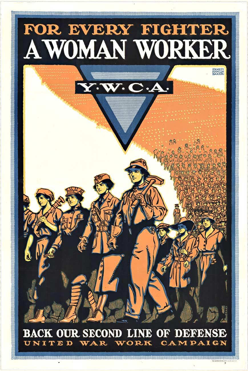 Original For Every Fighter A Woman Worker, Y.W.C.A. vintage poster  WW1