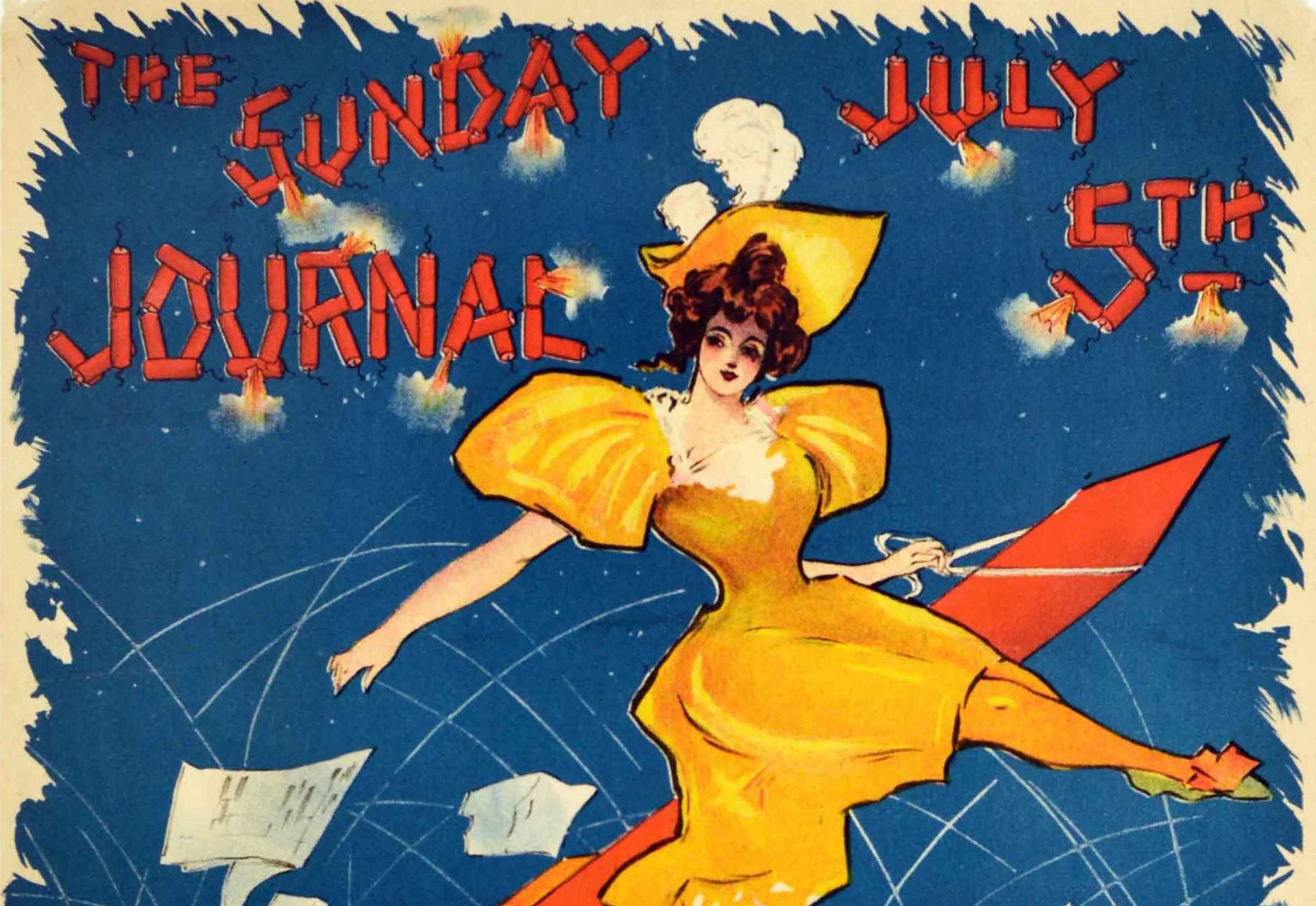 Original Antique Poster Sunday Journal July 5th Fireworks Belle Epoque Design - Print by Ernest Haskell