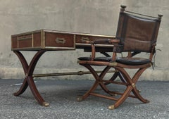 Ernest Hemingway Thomasville Campaign Style Leather Brass Mahogany Desk & Chair